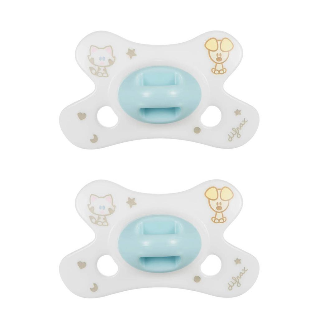 Difrax Natural Fopspeen - 0 tot 6 Maanden - Woezel en Pip - Glow in the Dark - 2 st.