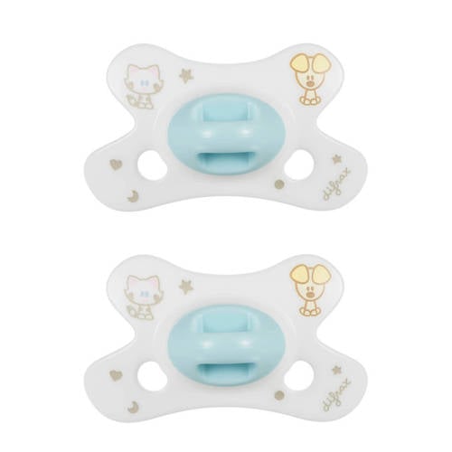 Difrax Natural Fopspeen - 0 tot 6 Maanden - Woezel en Pip - Glow in the Dark - 2 st. afbeelding