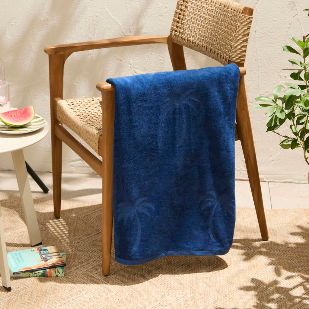 BEACHWAVE strandlaken Palm - donkerblauw (velours) (200x100 cm)