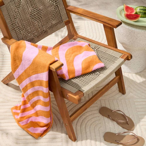 Wehkamp BEACHWAVE strandlaken Swirl - roze/oranje (velours) (180x100 cm) aanbieding
