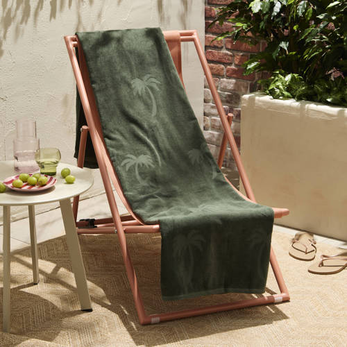 Wehkamp BEACHWAVE strandlaken Palm - donkergroen (velours) (200x100 cm) aanbieding