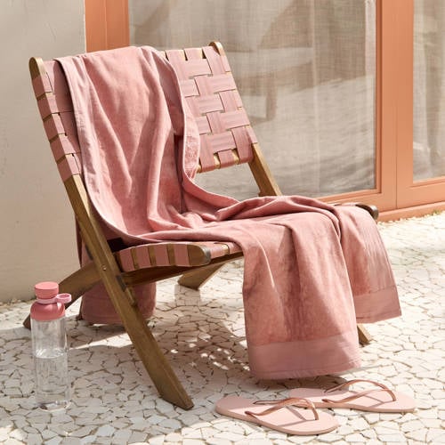 Wehkamp BEACHWAVE strandlaken Edge - roze (velours) (200x100 cm) aanbieding