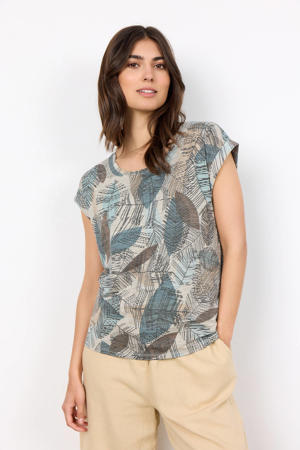 T-shirt SC-GALINA met bladprint grijs/blauw