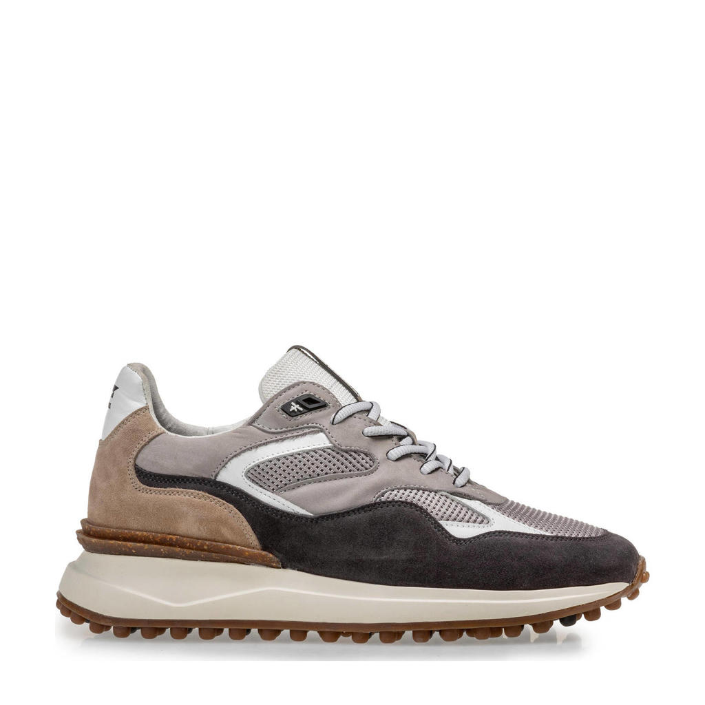Grijze heren Floris van Bommel Noppi 18.00 suède sneakers met veters