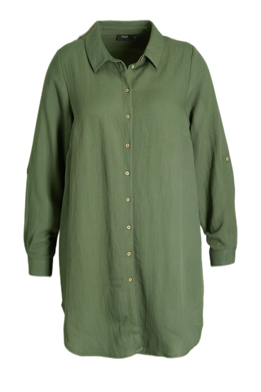 Groene dames Zizzi blouse van viscose met lange mouwen, klassieke kraag en knoopsluiting