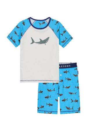   shortama met printopdruk blauw/wit