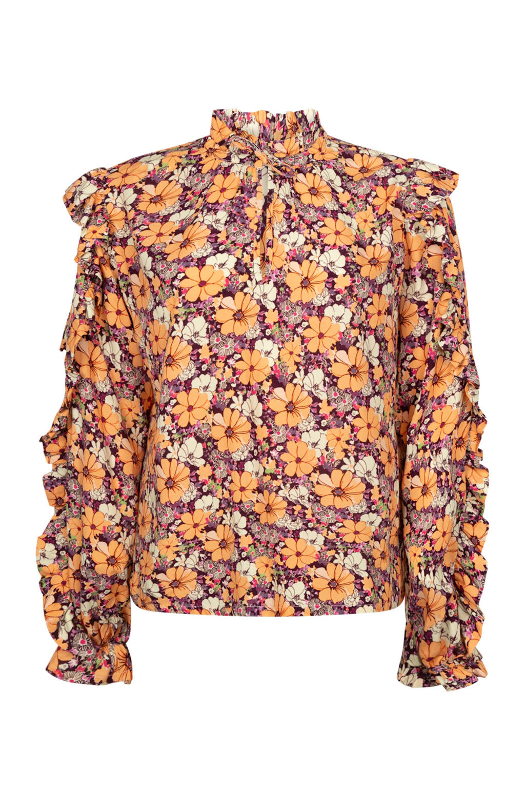 Roze dames Aaiko blousetop en ruches van viscose met all over print, lange mouwen, strikkraag en striksluiting