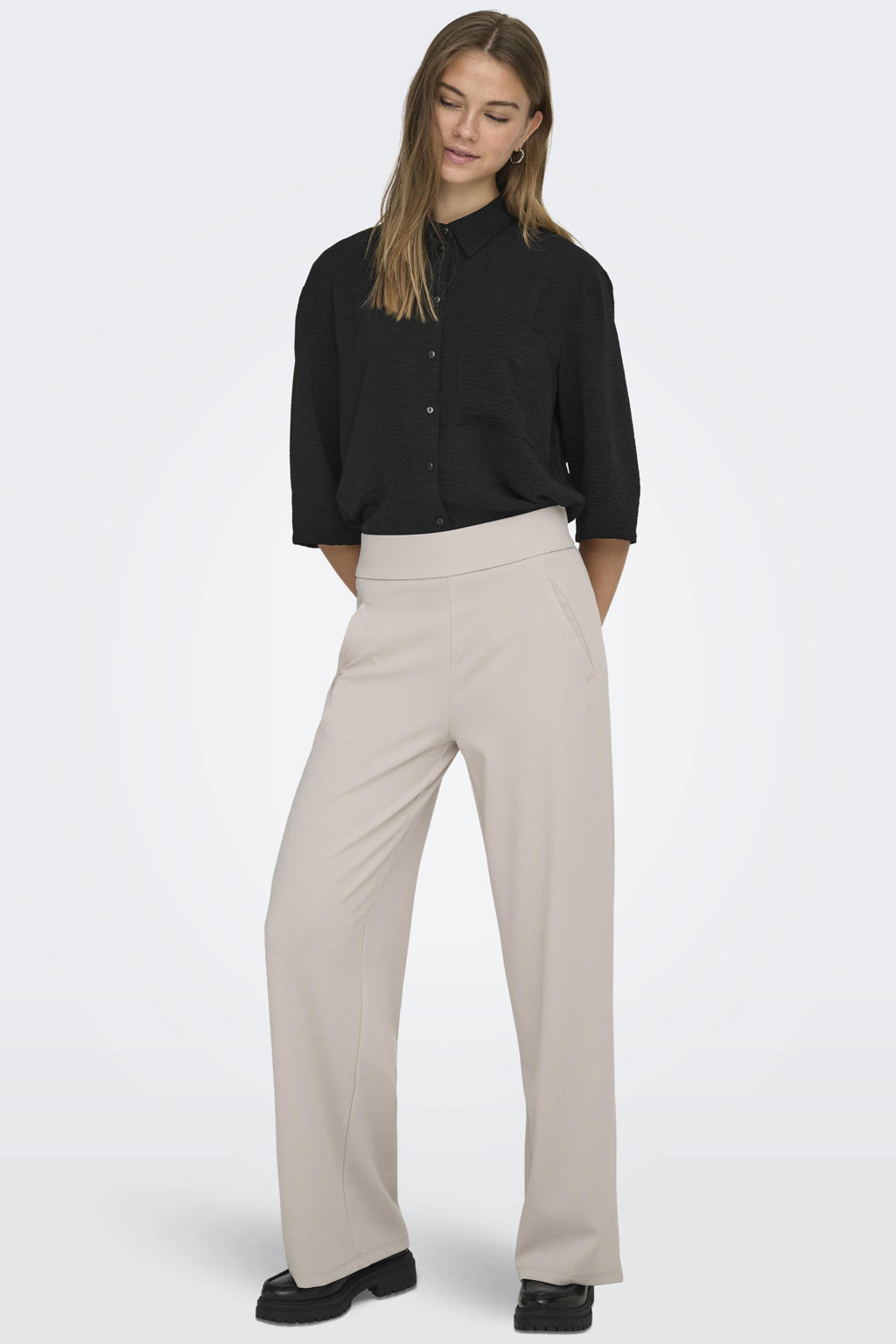 JDY high waist wide leg broek JDYLOUISVILLE beige
