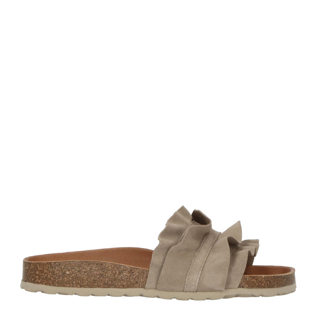 Taupe dames Verbenas Rocio Serranje volante suède slippers