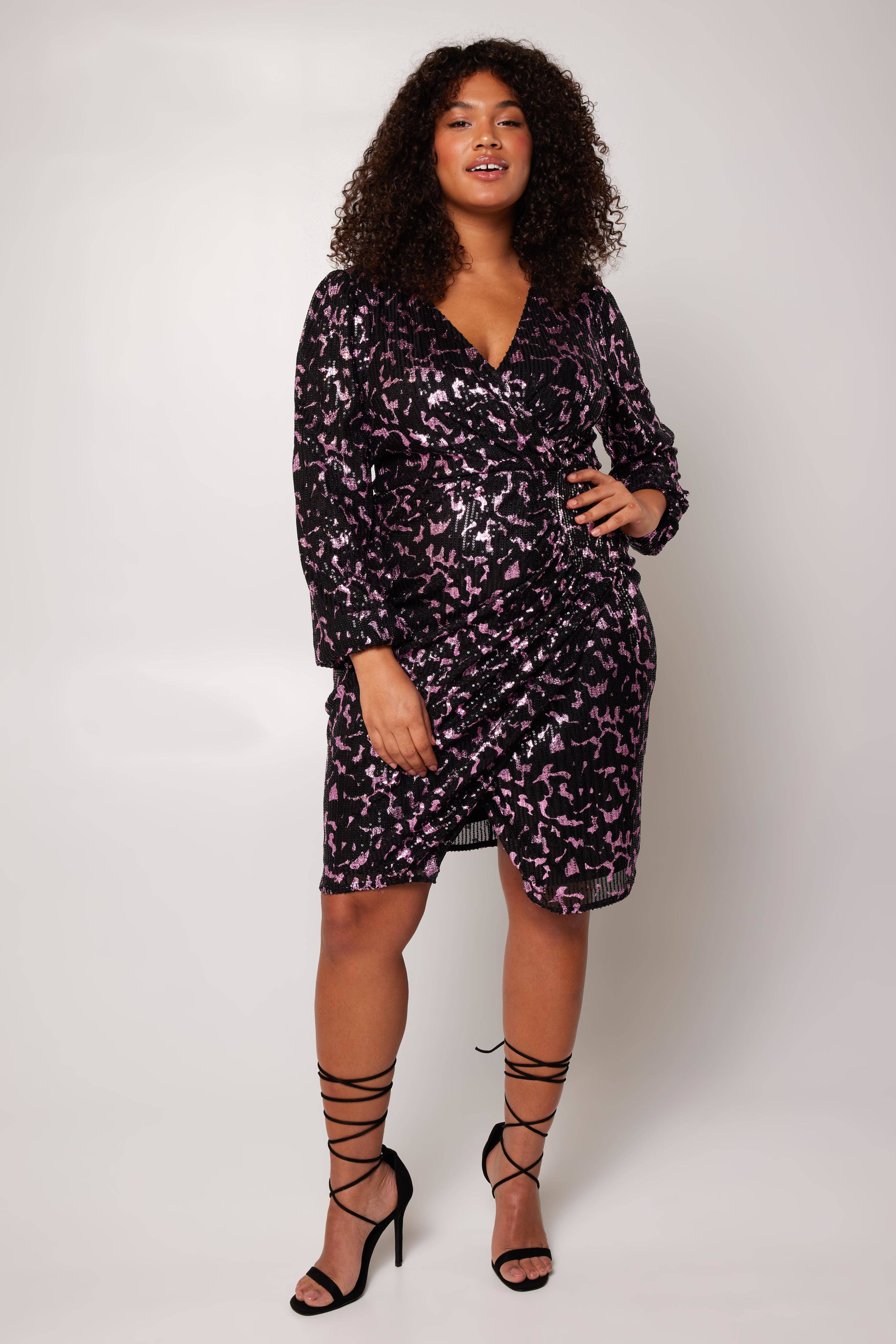 MS Mode jurk met pailletten zwart/roze | wehkamp