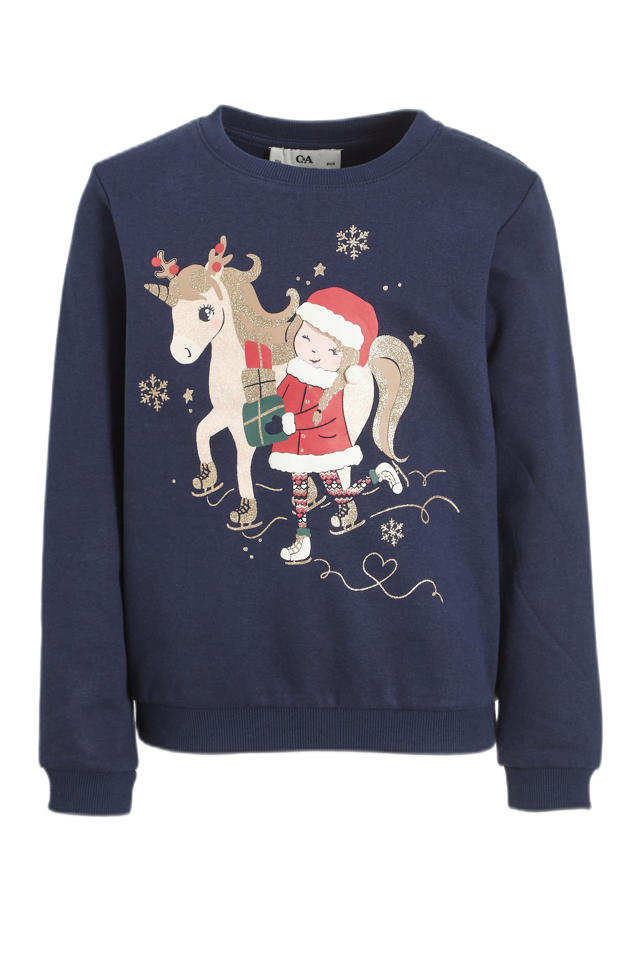 Prelude Wiegen binair C&A kerst sweater met printopdruk donkerblauw | wehkamp