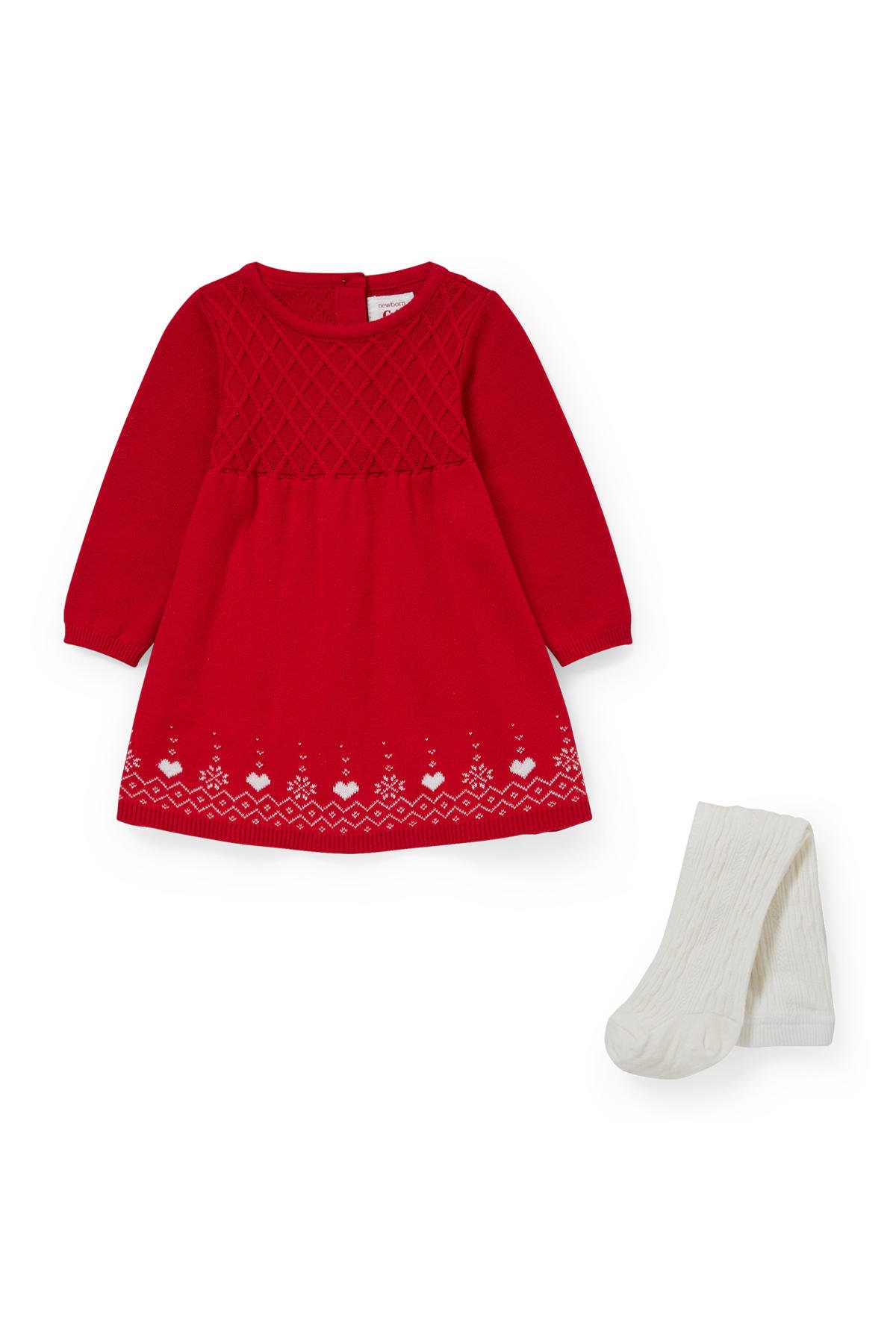 C&A Baby Newborn Kerst jurk + rood/ecru | wehkamp