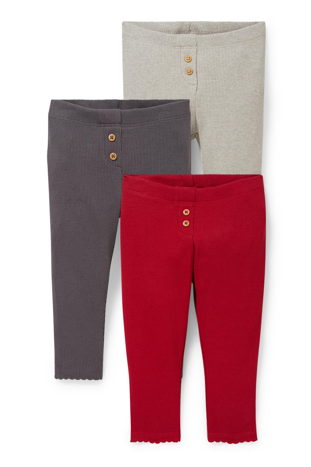 C&A legging - set van 3 rood/grijs/beige