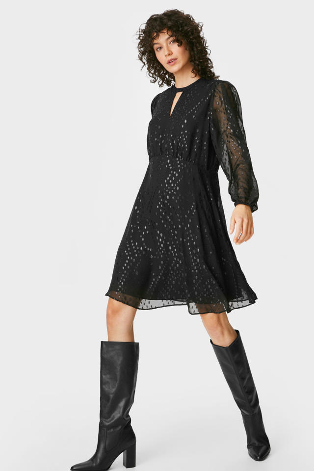 Premisse oppervlakkig haakje C&A semi-transparante jurk zwart | wehkamp