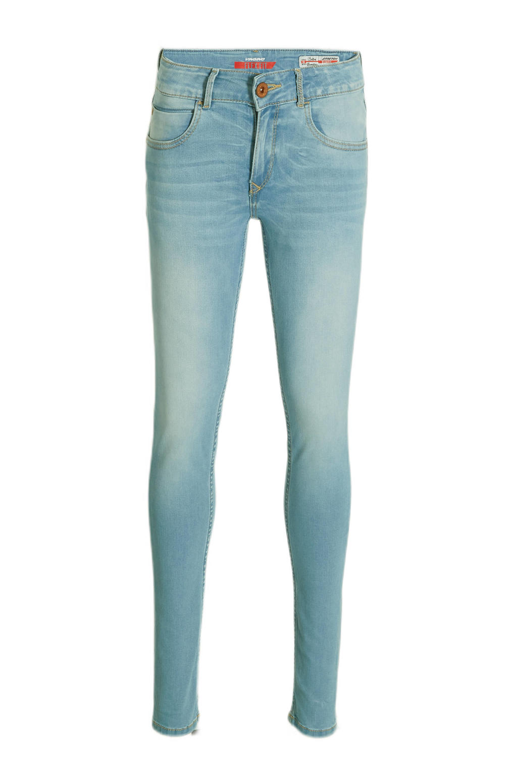 Lichtblauwe meisjes Vingino super skinny jeans van stretchdenim met regular waist en rits- en knoopsluiting