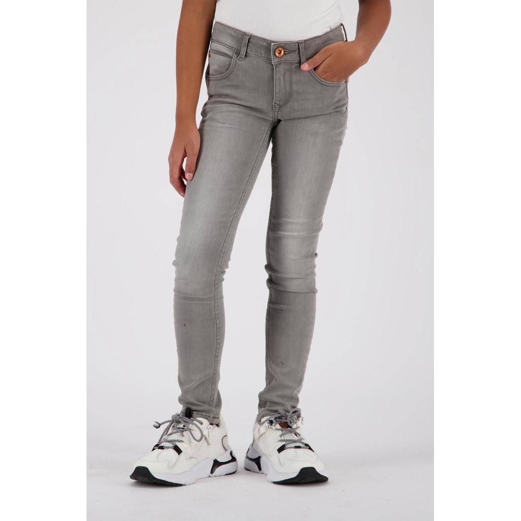 Grijze meisjes Vingino super skinny jeans van stretchdenim met regular waist, rits- en knoopsluiting en effen