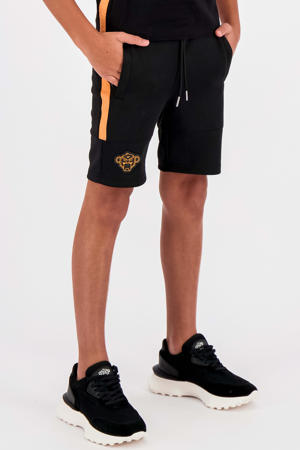 slim fit casual short met logo zwart/oranje
