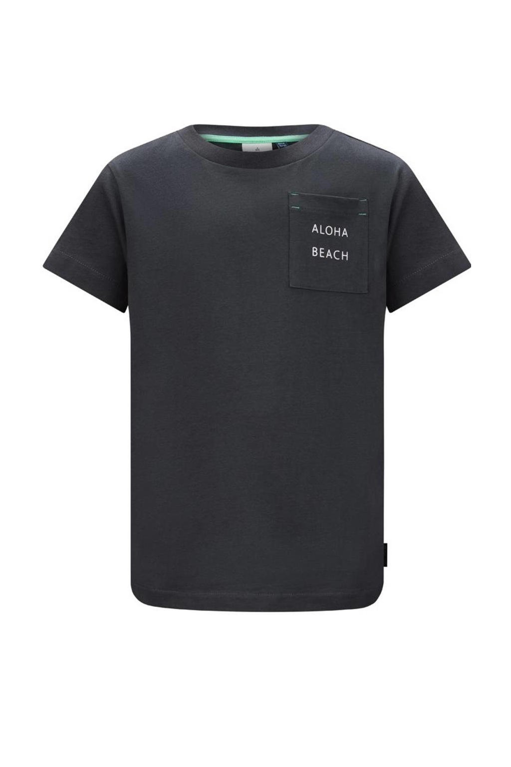 Grijze jongens Retour Denim T-shirt Delvin van katoen met backprint, korte mouwen en ronde hals