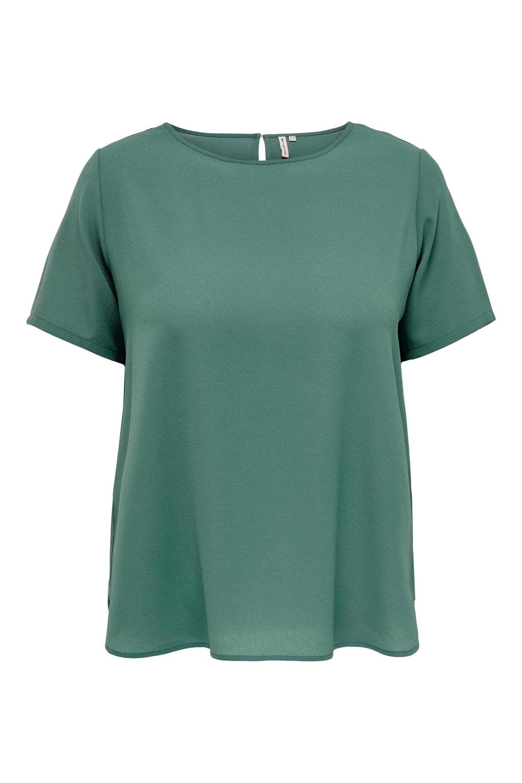 Groene dames ONLY CARMAKOMA top van polyester met effen, korte mouwen, ronde hals en geweven detail