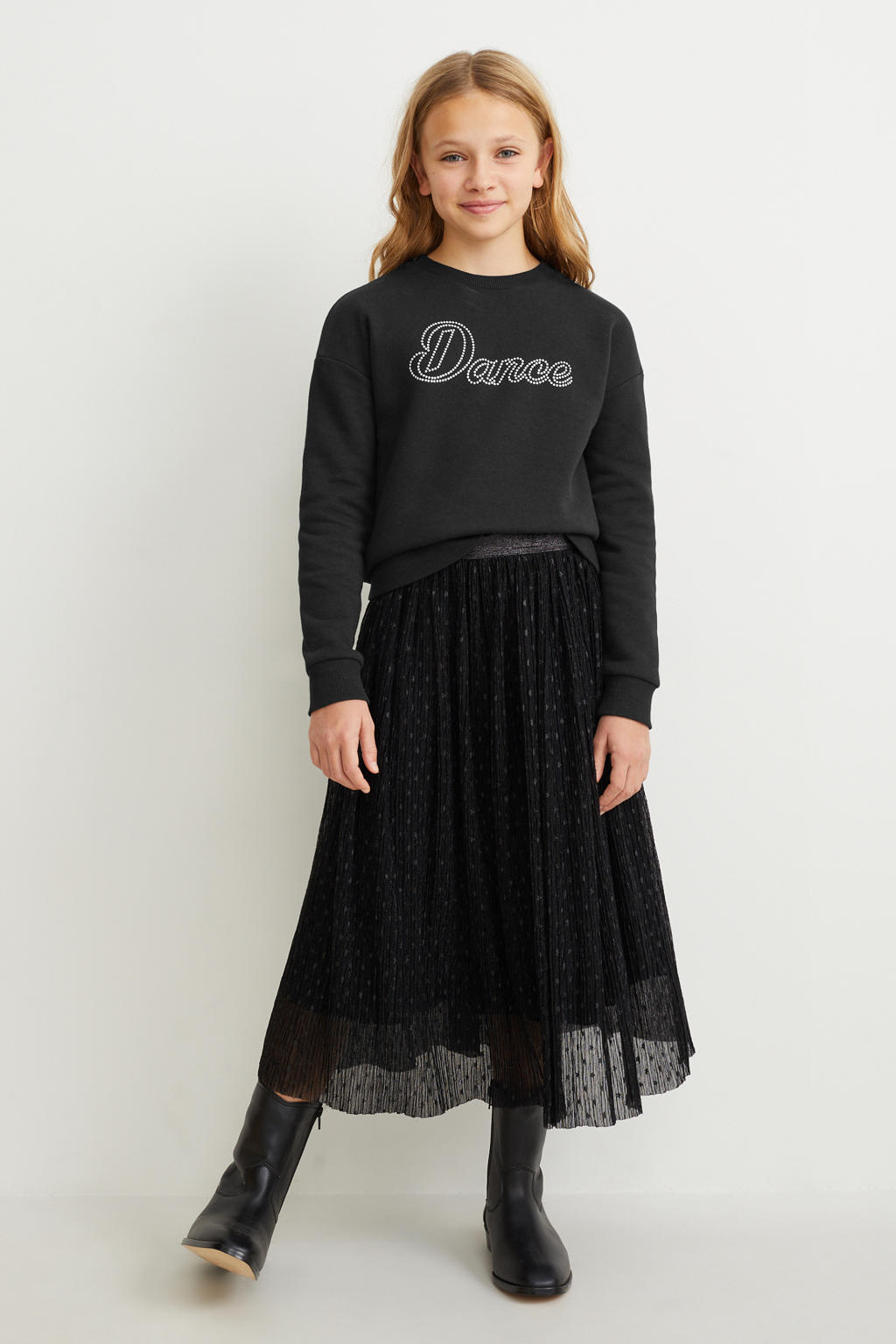 Zwarte meisjes C&A sweater van katoen met printopdruk, lange mouwen en ronde hals