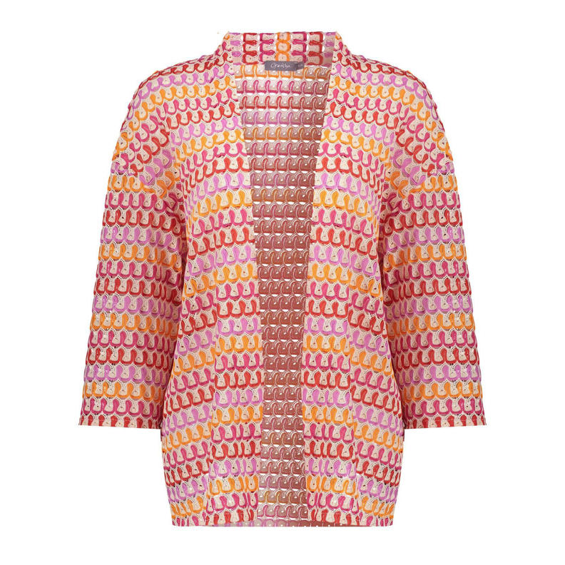 Geisha gestreept gehaakt vest roze/rood/geel wehkamp