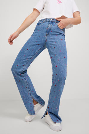 high waist flared jeans JXCIARA met all over print en borduursels light blue