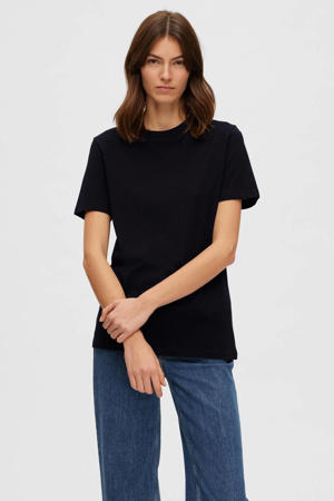 T-shirt SLFMYESSENTIAL van katoen zwart