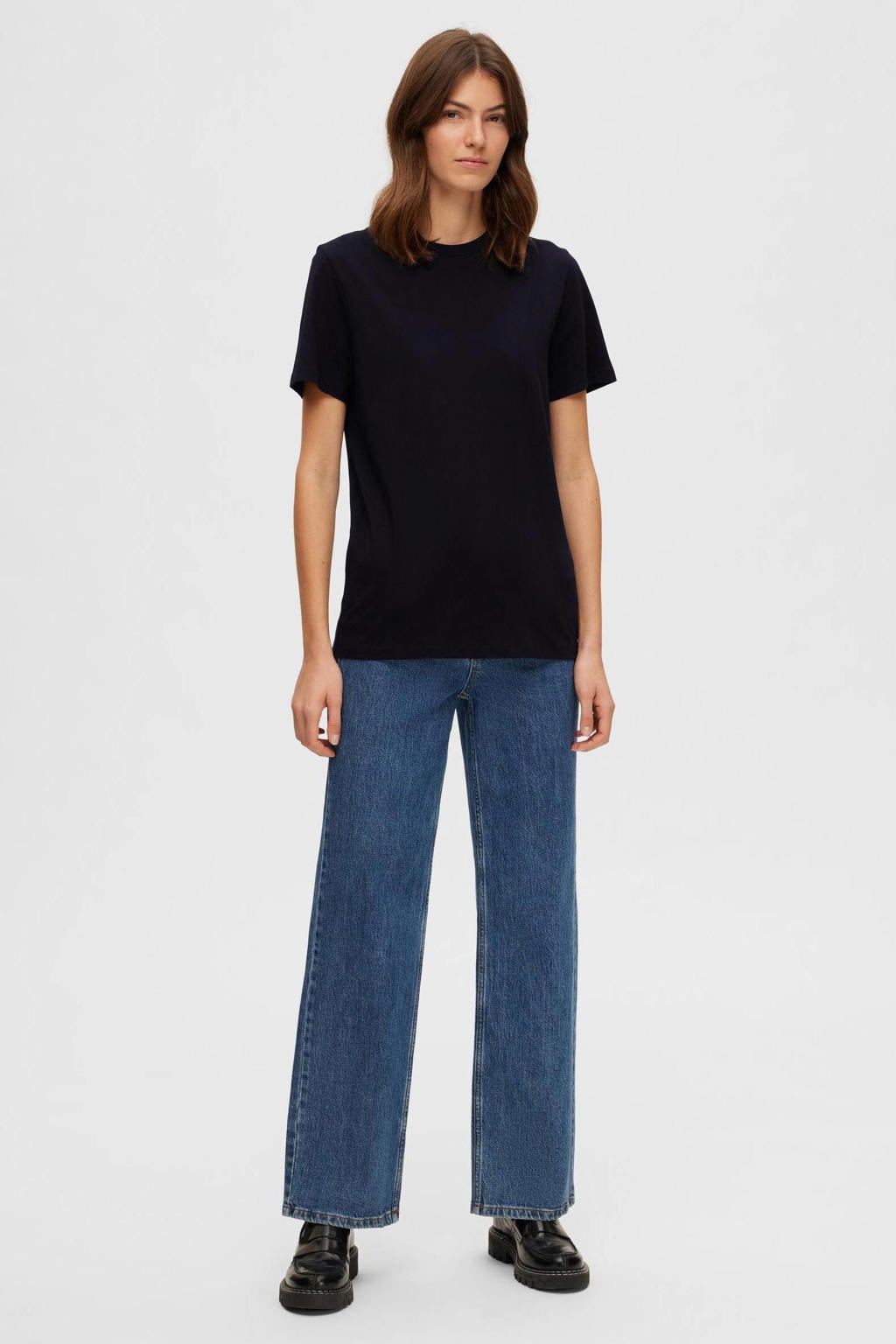 Selected T-shirt SLFMYESSENTIAL van katoen zwart