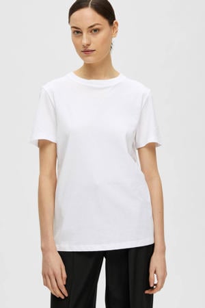 T-shirt SLFMYESSENTIAL van biologisch katoen wit