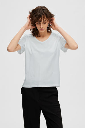 T-shirt SLFESSENTIAL van katoen wit