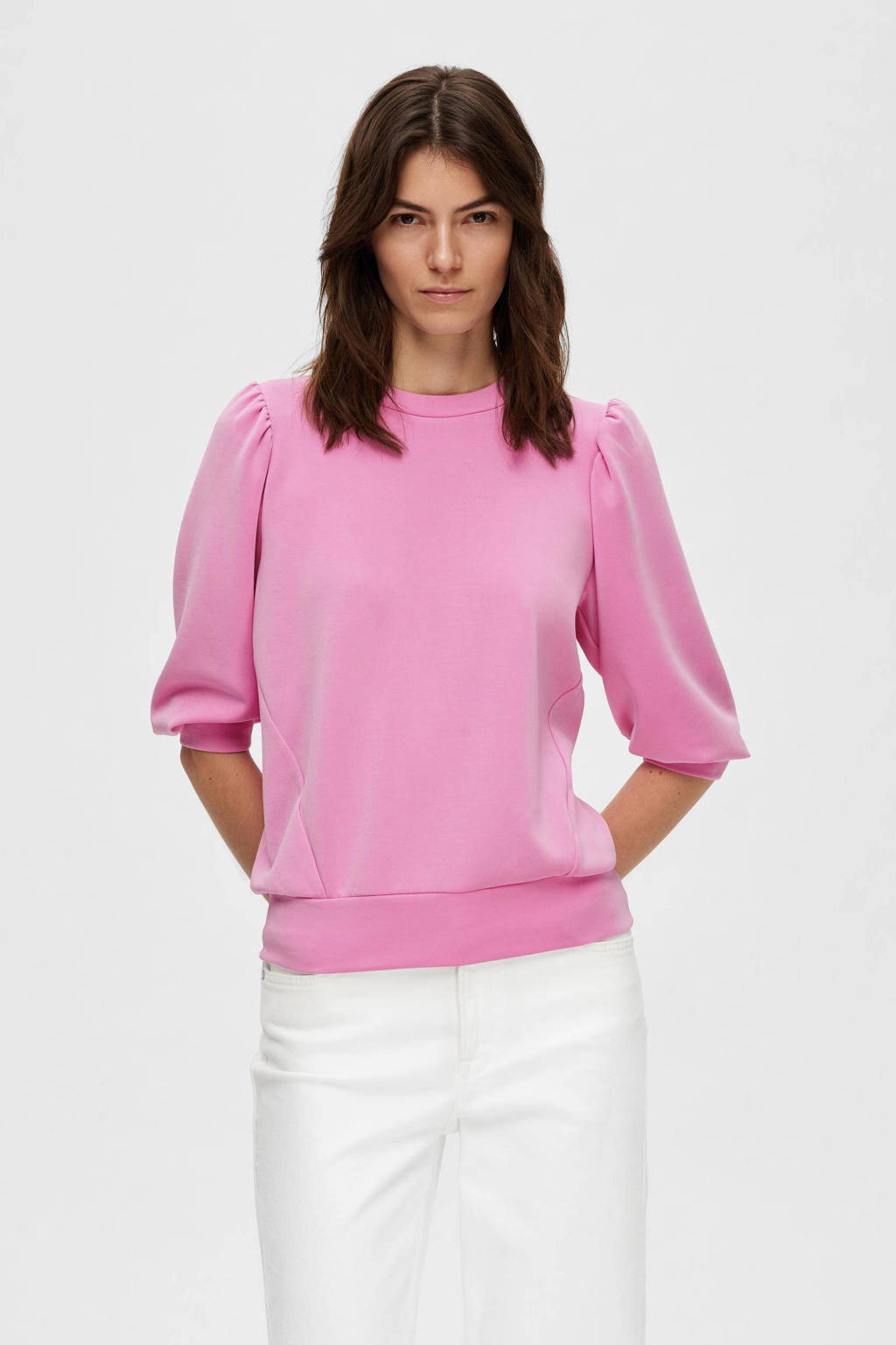 Verbetering vriendelijk lancering SELECTED FEMME sweater SLFTENNY met plooien roze | wehkamp
