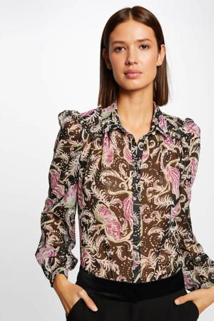 geweven blouse met all over print bruin/roze/beige