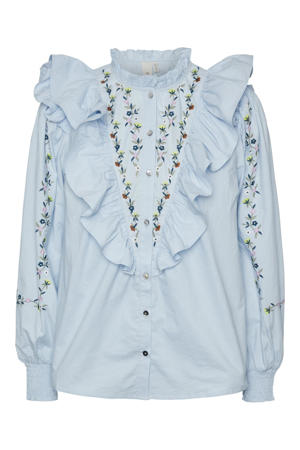 gebloemde blouse YASKENLY van biologisch katoen lichtblauw