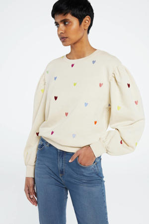 sweater Lin met hartjes met broderie ecru/ blauw/geel/rood