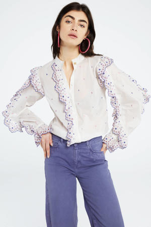 blouse Josie Blouse met grafische print met broderie wit/blauw/roze