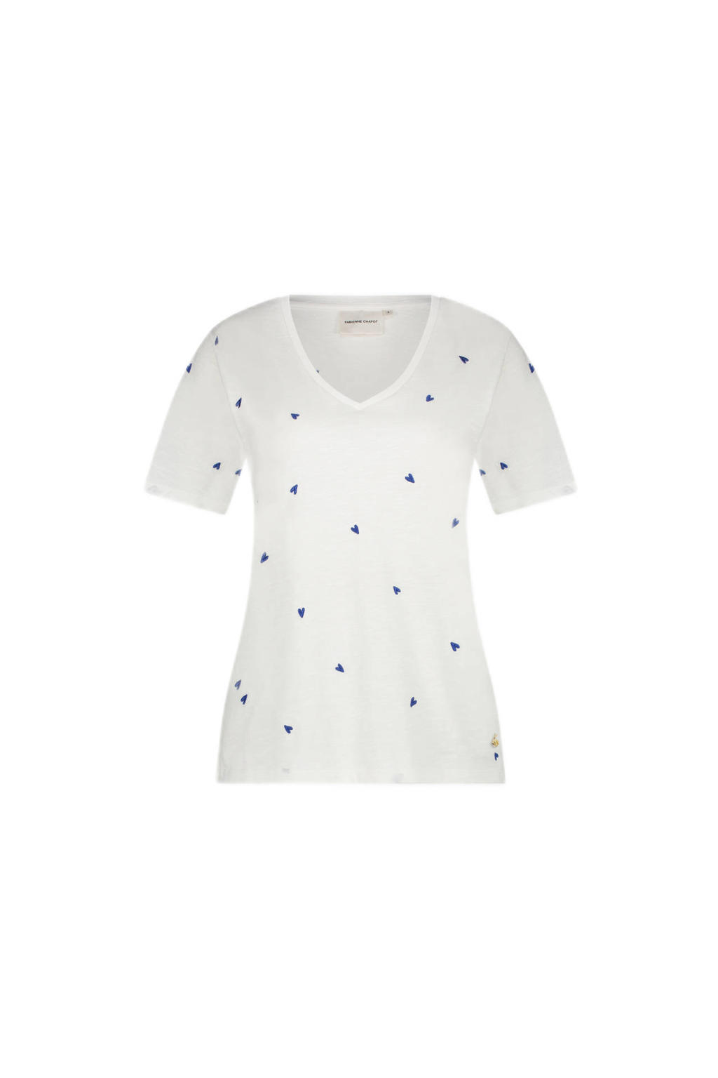 Fabienne Chapot T-shirt Phil met hartjes met broderie wit/blauw | wehkamp