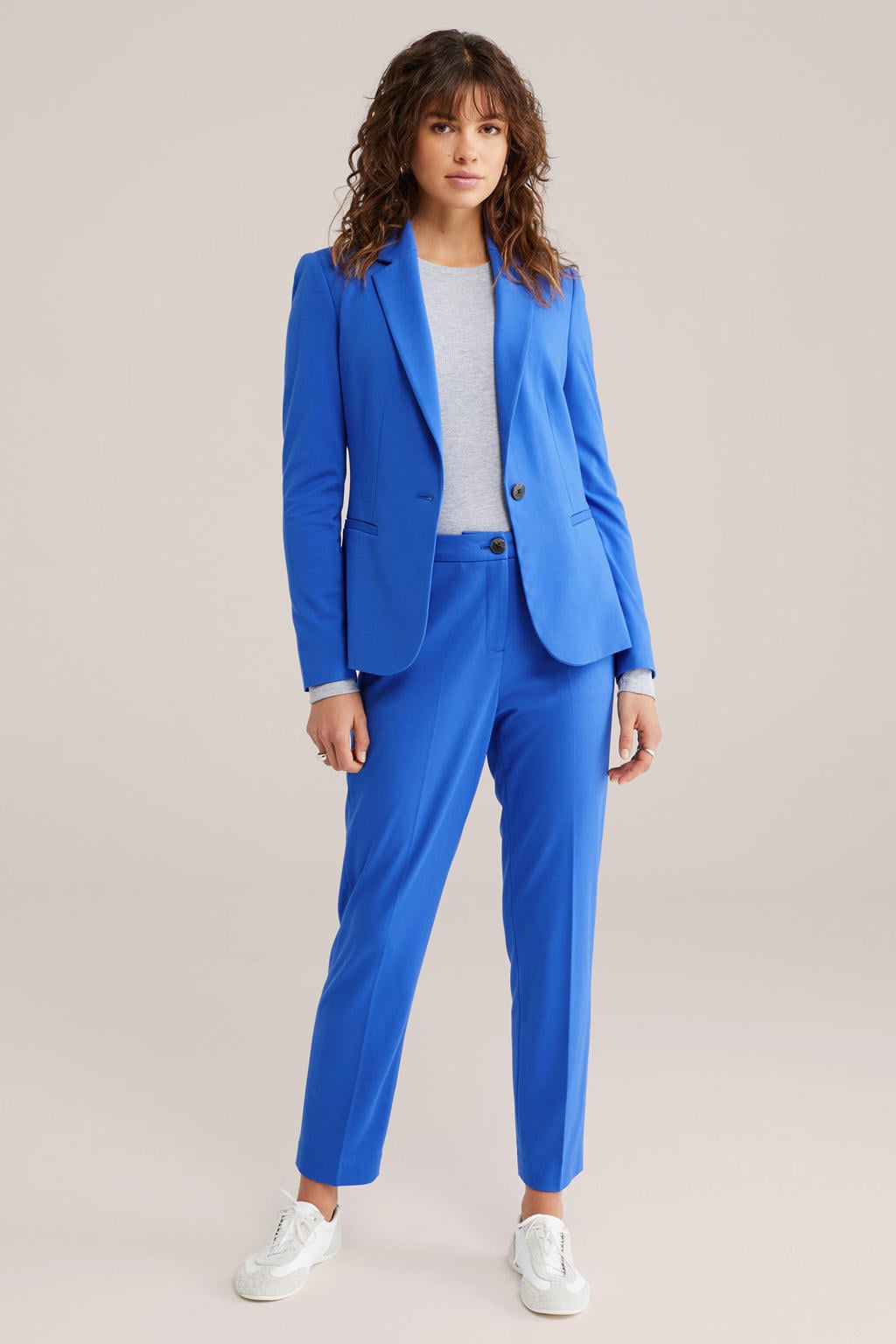 WE Fashion jersey getailleerde blazer Liz blauw