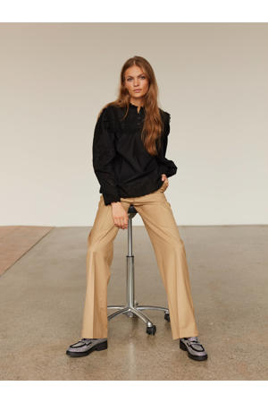 blouse met ruches zwart