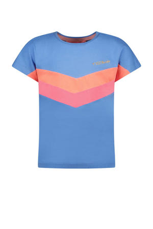 T-shirt blauw/.felroze/oranje