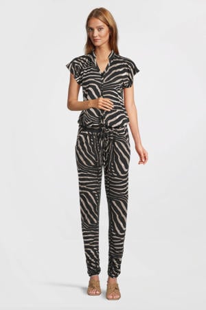jumpsuit Cleo met zebraprint zwart/zand
