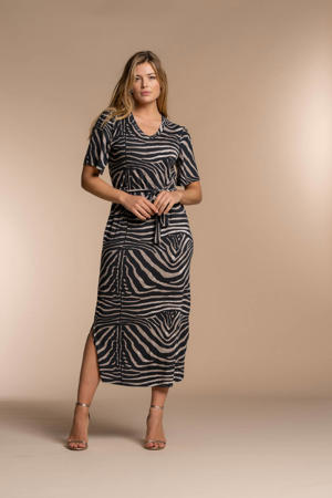 jurk met zebraprint zwart/zand