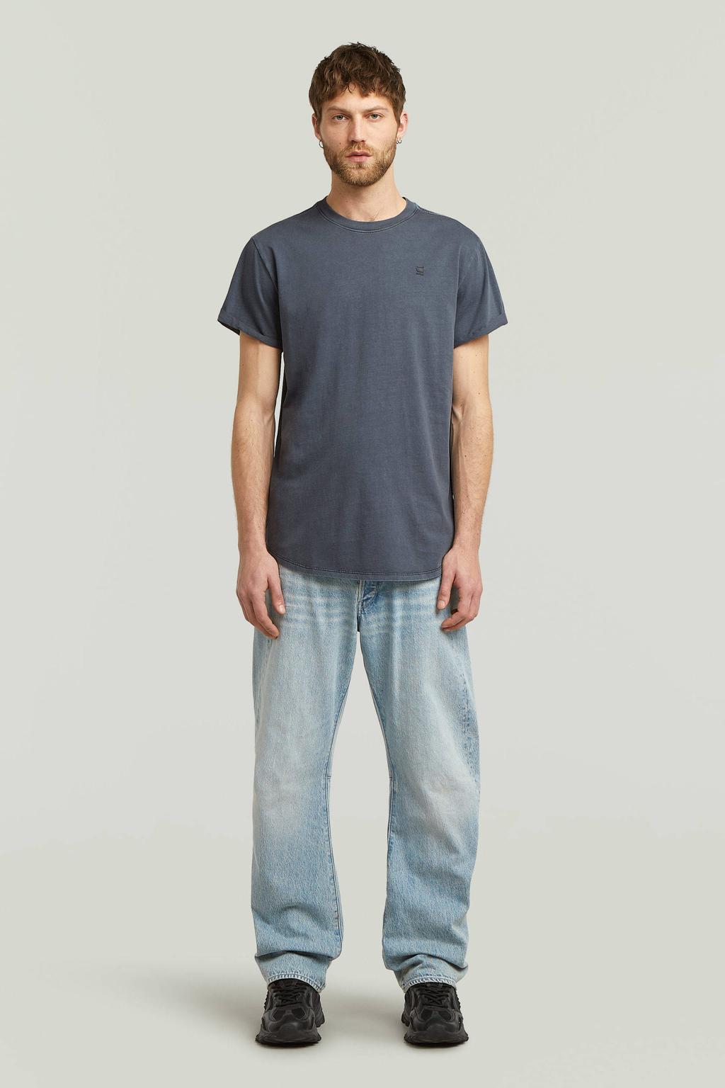 Blauwe heren G-STAR regular T-shirt van katoen met logo dessin, korte mouwen en ronde hals