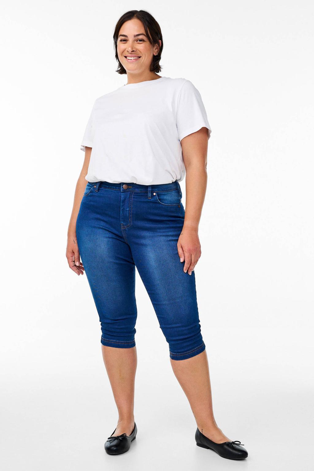 Zizzi high waist skinny capri jeans AMY donkerblauw denim