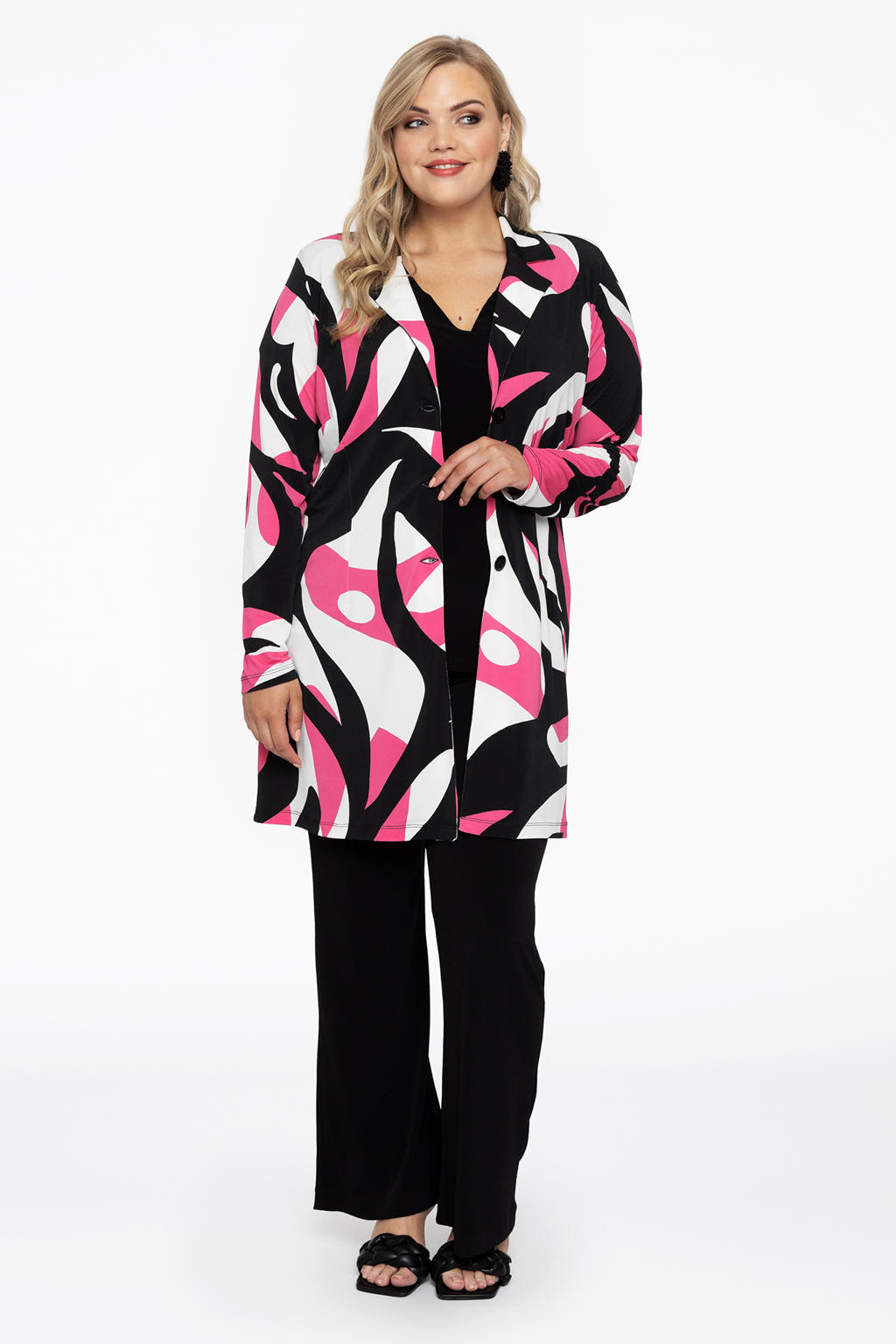 Yoek blazer DOLCE van travelstof met printopdruk wit/roze/zwart
