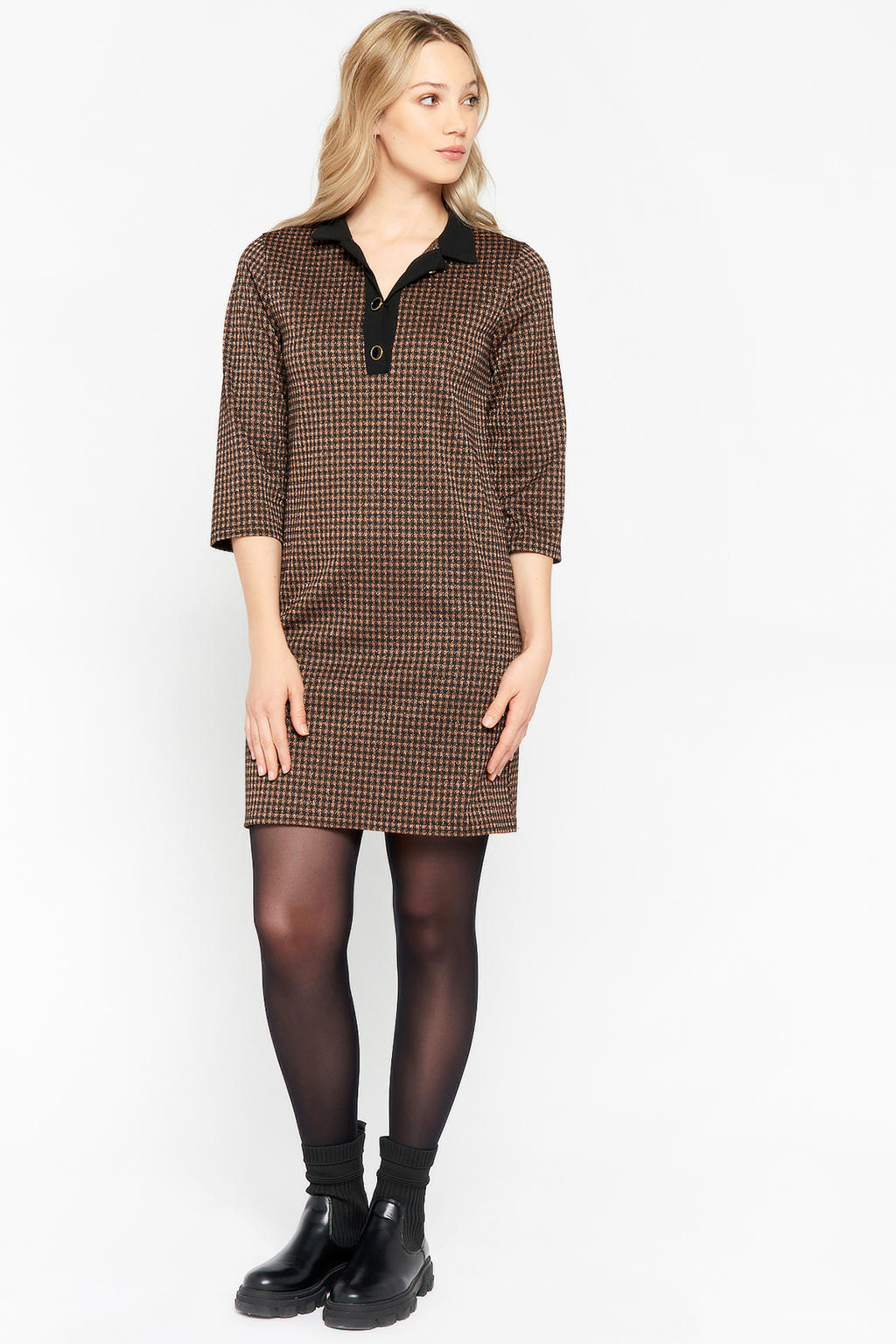 Allegra K Midi-jurk voor dames, stropdaskraag, knoopsluiting, pied Allegra K Midi-jurk voor dames, stropdaskraag, knoopsluiting, pied