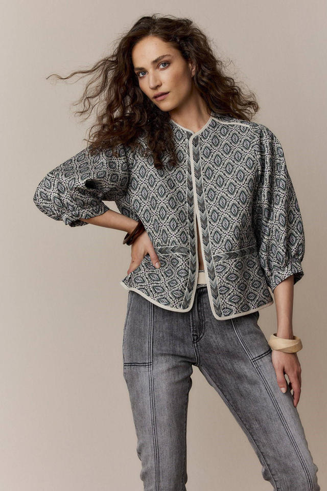 Summum Woman jas all over print en borduursels groen/wit/grijs | wehkamp