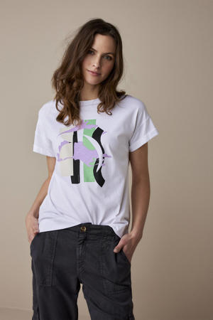 T-shirt met printopdruk wit/paars/groen