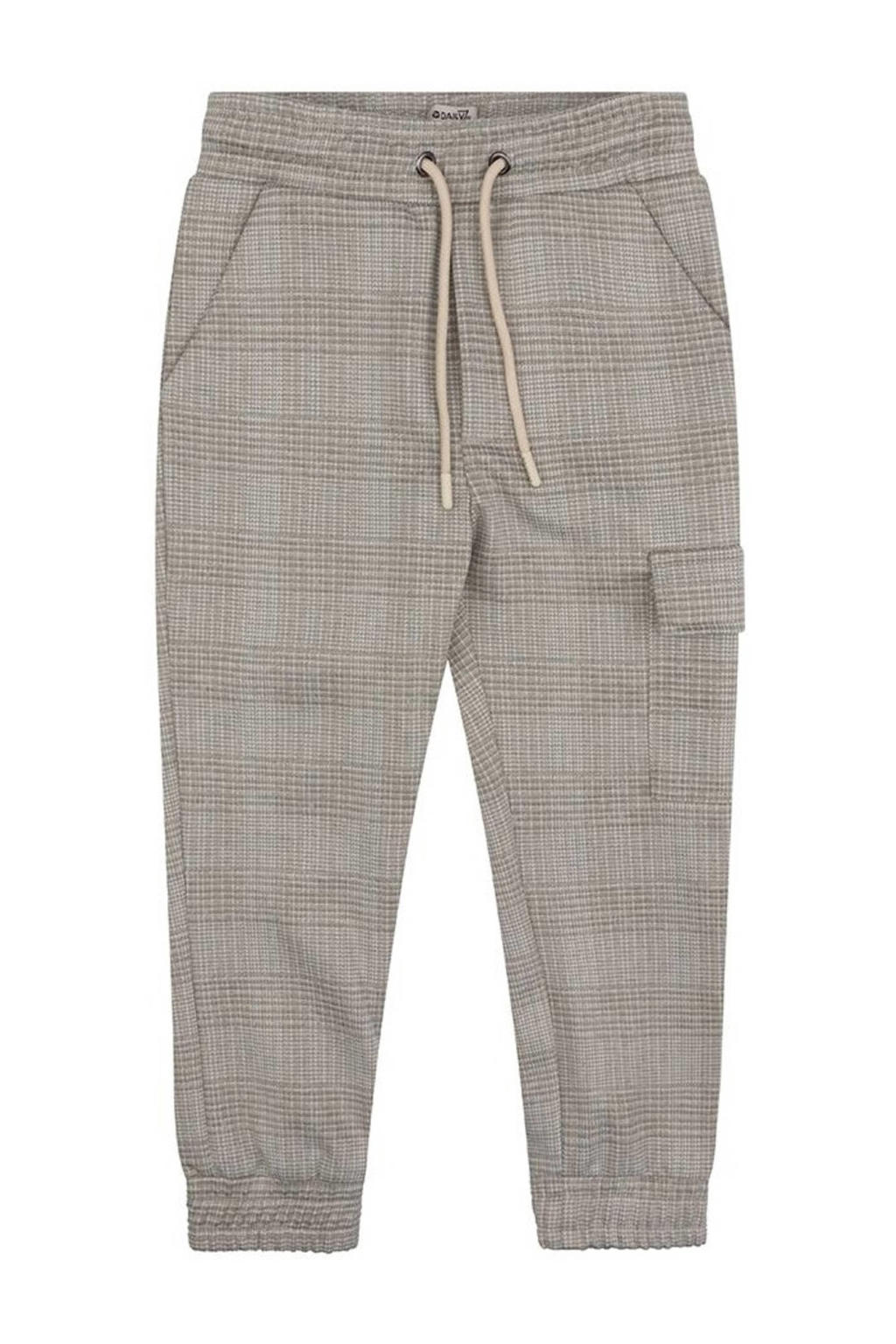Grijze jongens Daily7 geruite regular fit broek khaki van polyester met elastische tailleband met koord