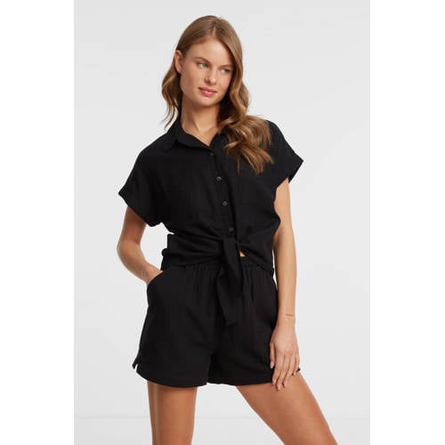 anytime blouse met knoopdetail zwart afbeelding