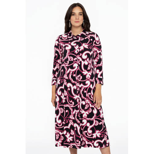 YOEK blousejurk DOLCE van travelstof met paisleyprint zwart/roze afbeelding